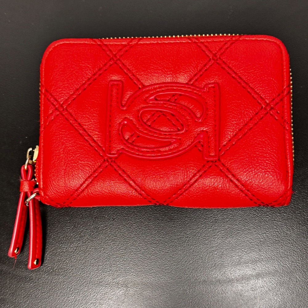 Bebe Red Quilted Wallet Card Holder Zip Around Designer Purse